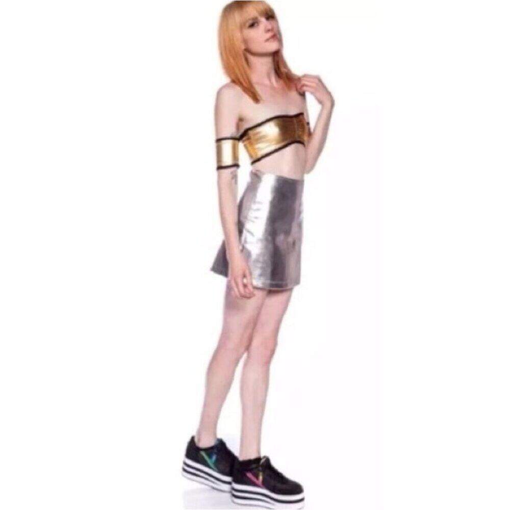 One Teaspoon Future Holster Bodice Crop Top  Metallic Gold Festival Large